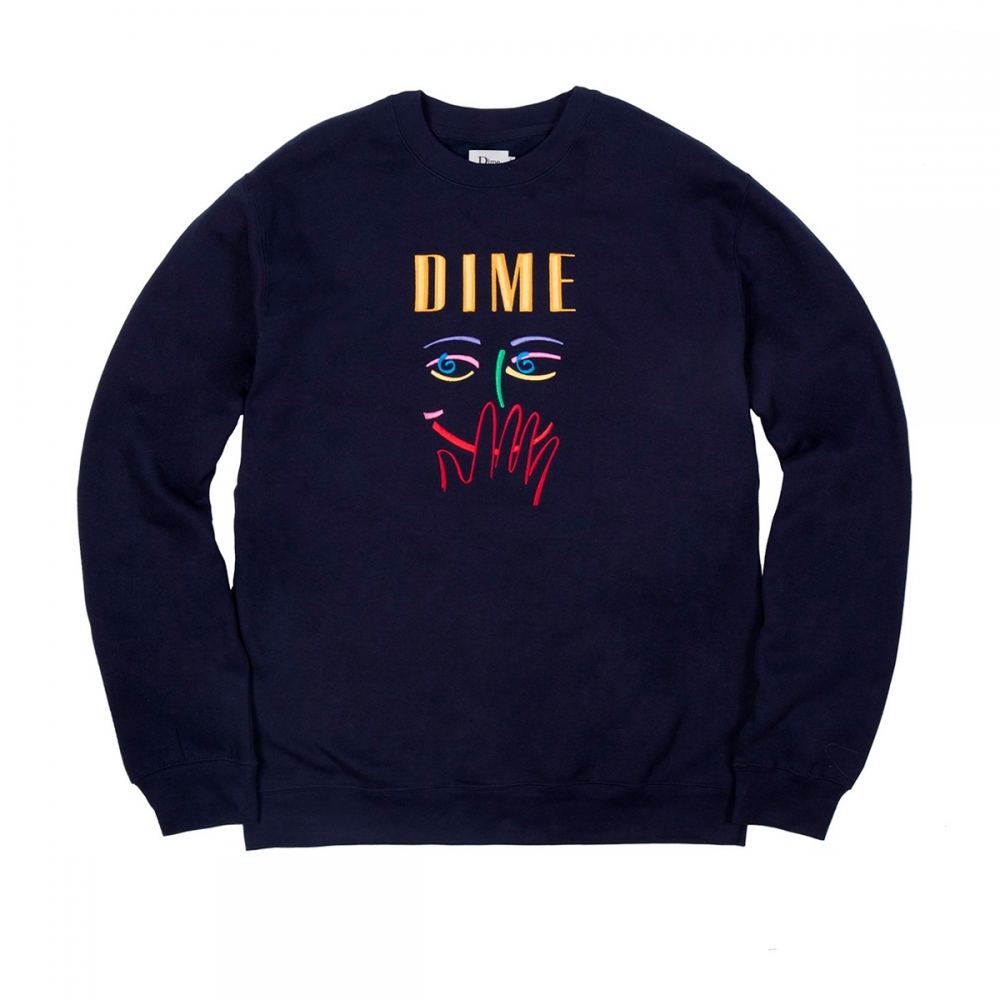 Dime Visage Embroidered Crew Neck Sweatshirt (Navy)