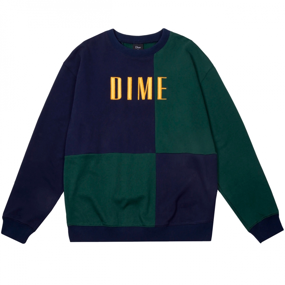 Dime Block Terry Crew Neck Sweatshirt (Navy/Green)