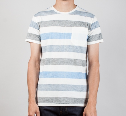 Edwin Marvin T-Shirt (Black / Blue Stripes Garment Wash)