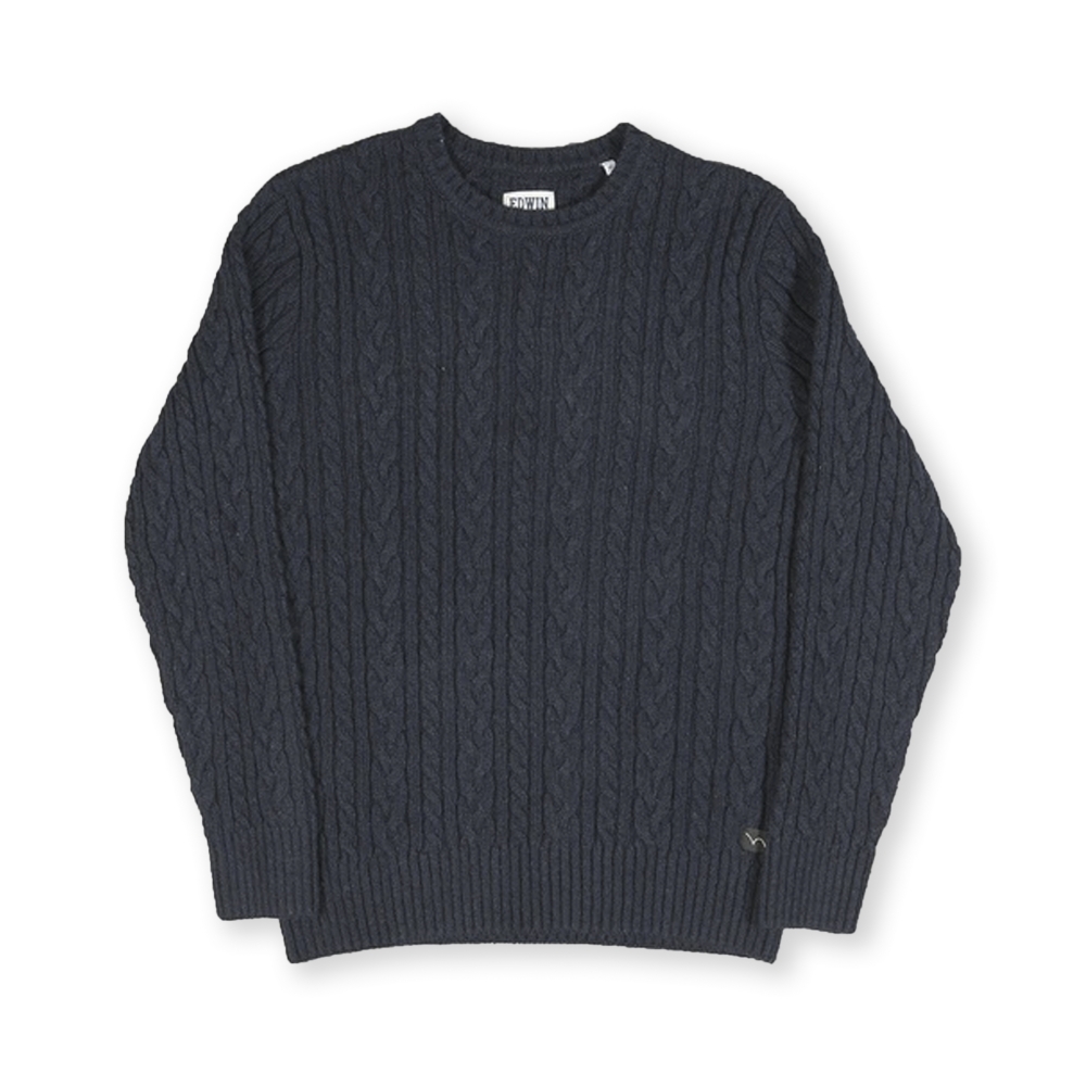 Edwin Oiler Ecoplanet Wool Blended Crew Neck Sweater (Dark Navy Garment Washed)
