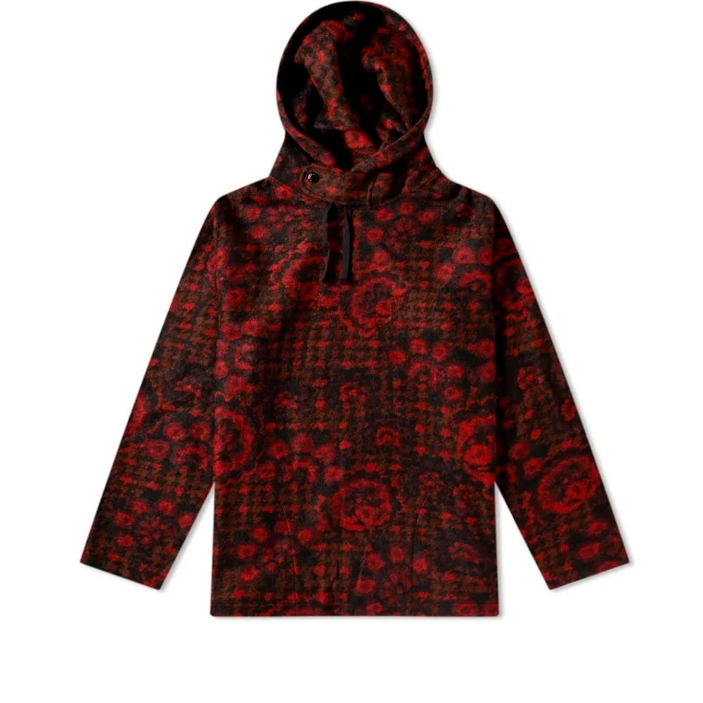 Engineered Garments Long Sleeve Hoody (Red/Black Floral Knit)