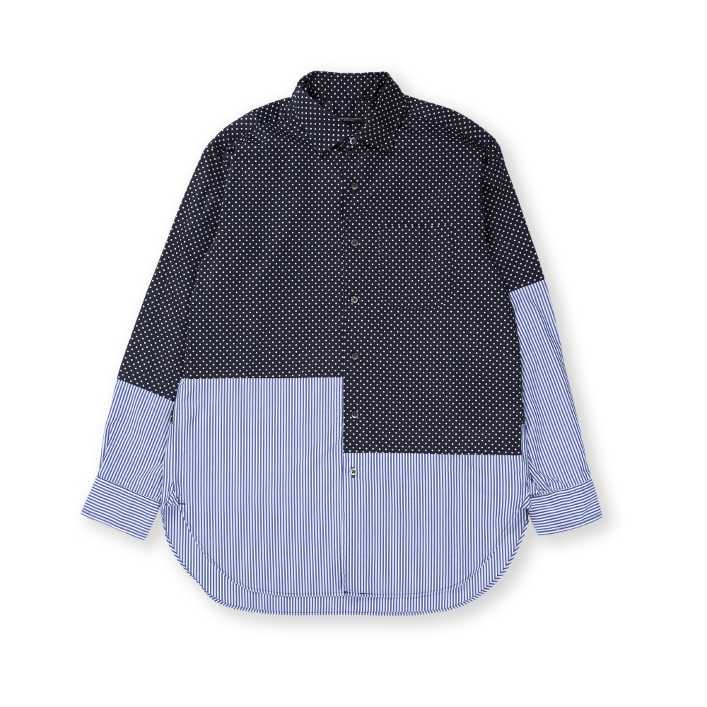 Engineered Garments Spread Collar Shirt (Navy Cotton Big Polka Dot Broadcloth)