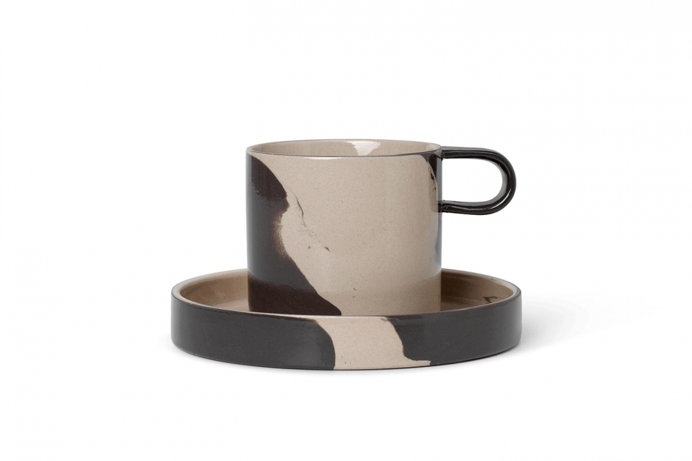 ferm LIVING Inlay Cup with Saucer (Sand/Brown)