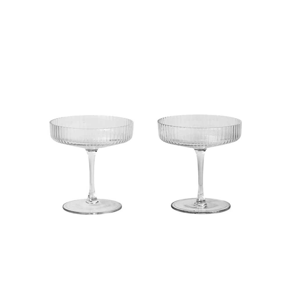 ferm LIVING Ripple Champagne Saucers Set of 2 (Clear)