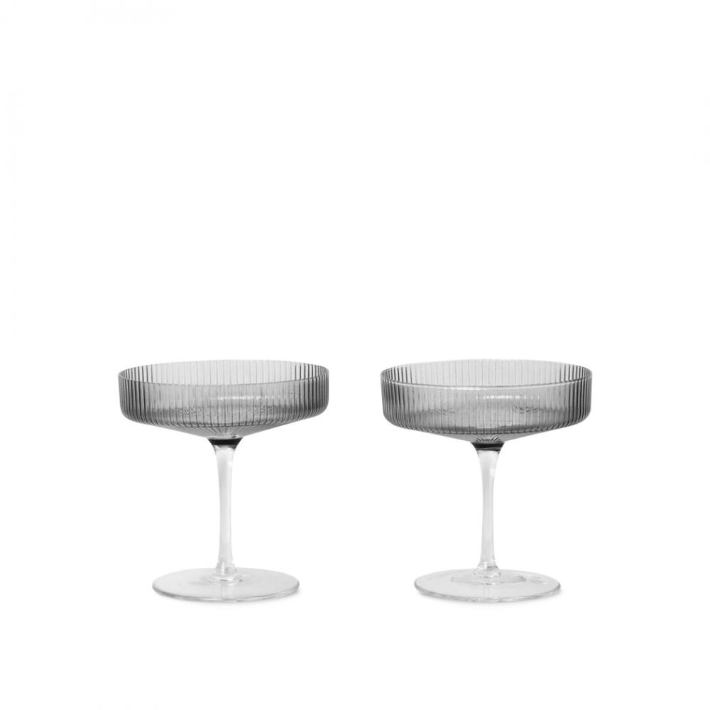ferm LIVING Ripple Champagne Saucers Set of 2 (Smoked Grey)