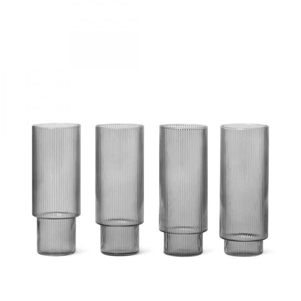 ferm LIVING Ripple Long Drink Glasses Set of 4 (Smoked Grey)