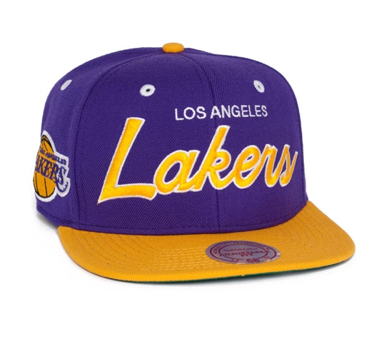 Mitchell & Ness Los Angeles Lakers Vintage Script Snapback Cap (Purple/Yellow)
