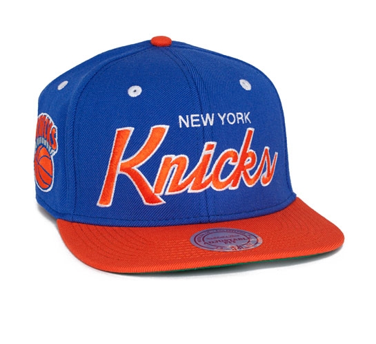 Mitchell & Ness New York Knicks Vintage Script Snapback Cap (Navy/Orange)