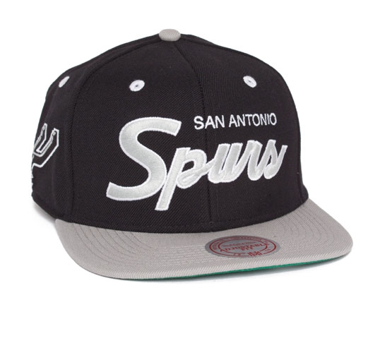 Mitchell & Ness San Antonio Spurs Vintage Script Snapback Cap (Black/Grey)