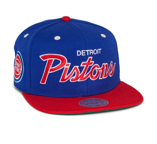 Mitchell & Ness Detroit Pistons Vintage Script Snapback Cap (Navy/Red)