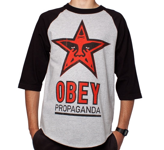 Obey OG Star Raglan T-Shirt (Heather Grey/Black)