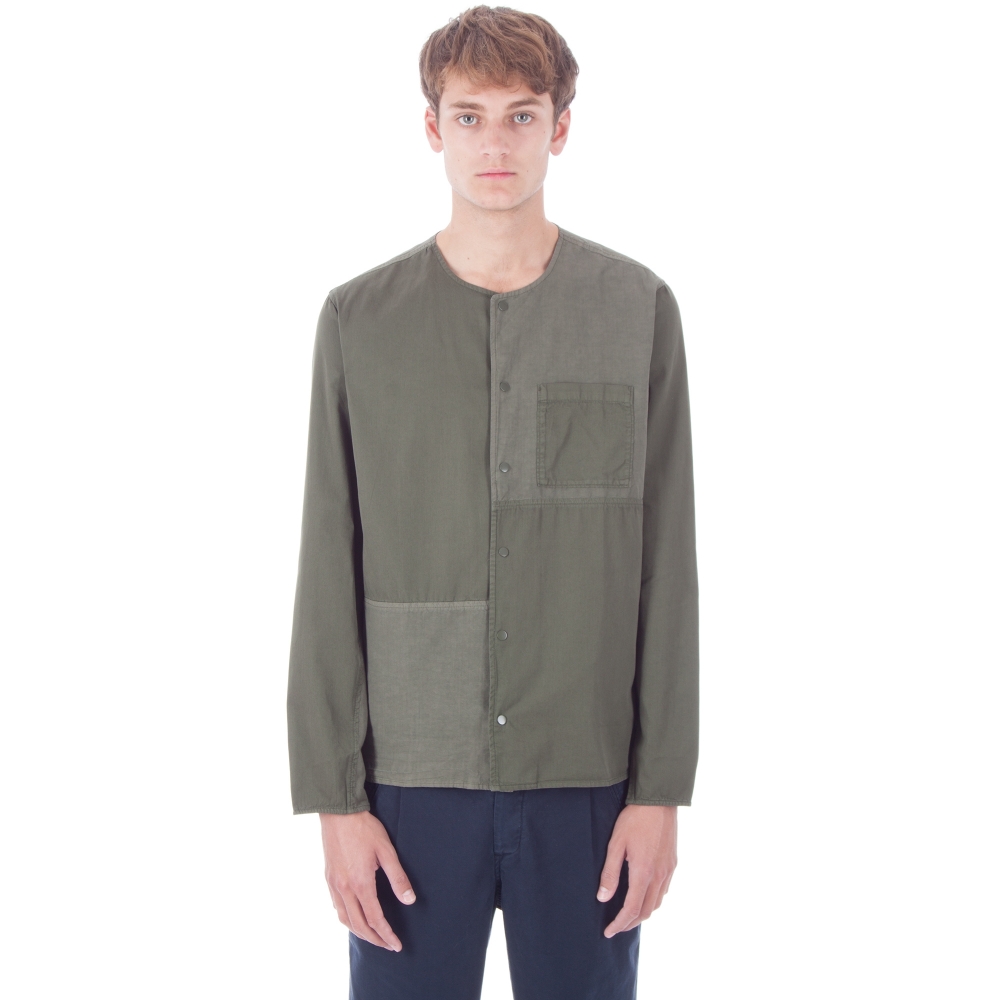 Folk Combination Pop Stud Shirt (Field Green)
