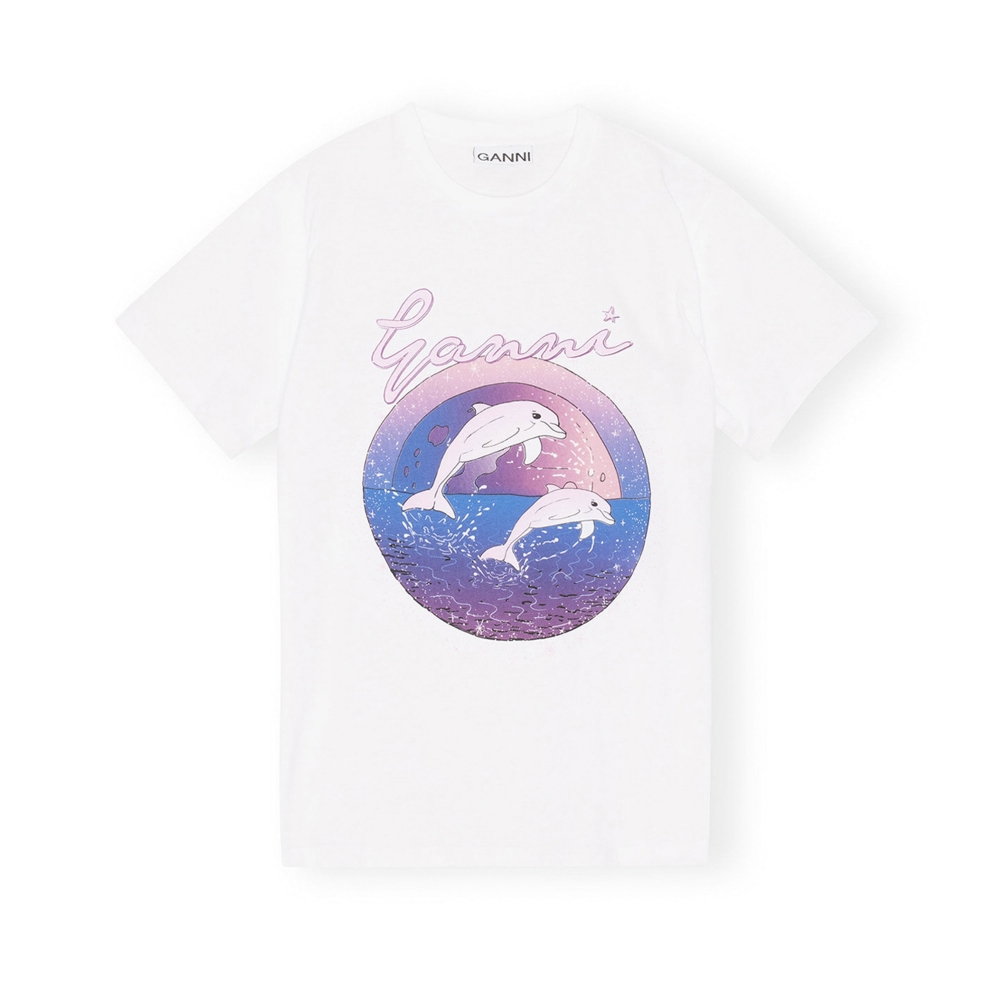 GANNI Basic Jersey Dolphin Relaxed T-Shirt (Bright White)