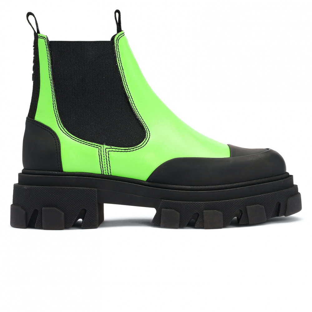 GANNI Calf Leather Low Chelsea Boot (Flash Green)