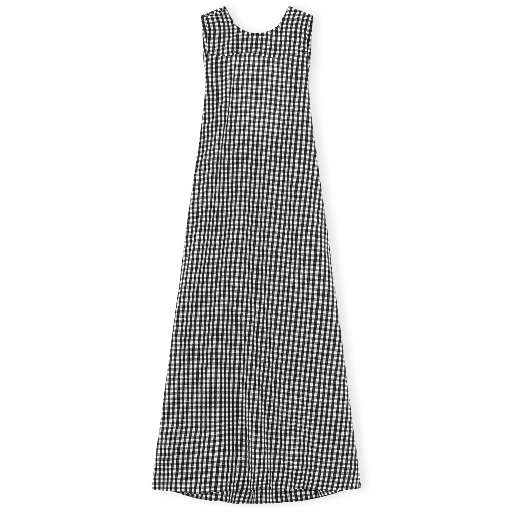 GANNI Checkered Seersucker Maxi Dress (Black)