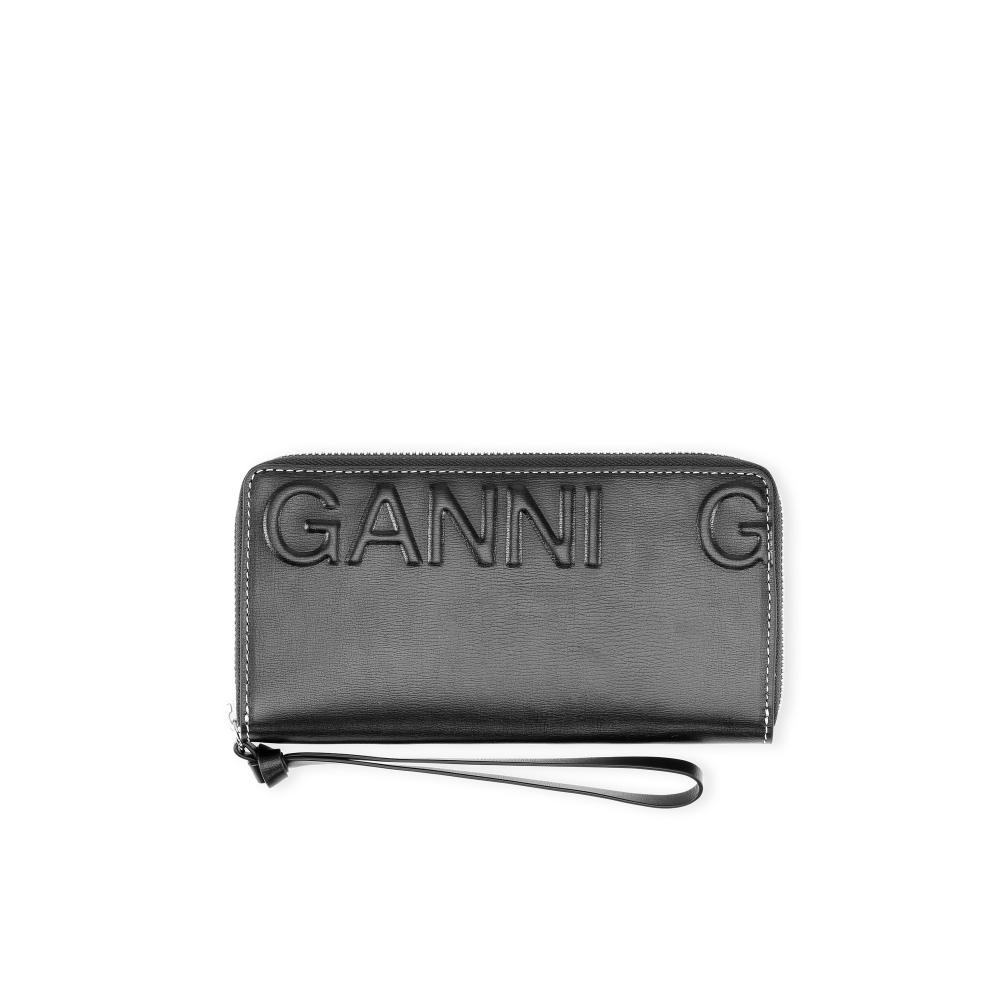GANNI Compartment Zip Around Wallet (Black)