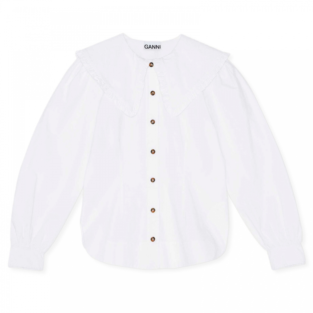 GANNI Cotton Poplin Fitted Shirt (Bright White)