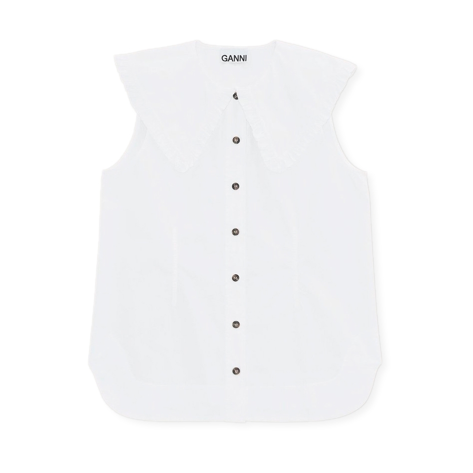 GANNI Cotton Poplin Sleeveless Shirt (Bright White)