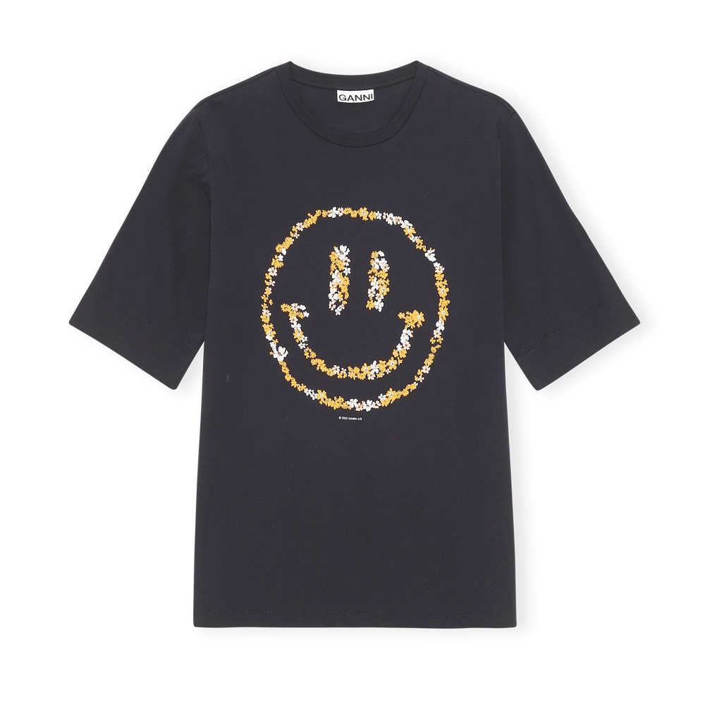 GANNI Floral Smiley O-Neck Mid Sleeve T-Shirt (Phantom)
