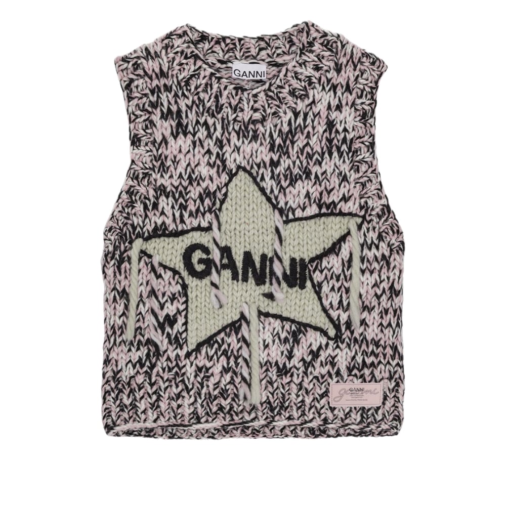 GANNI Graphic Wool Hand Knit Vest (Chalk Pink) - K2346 - Consortium