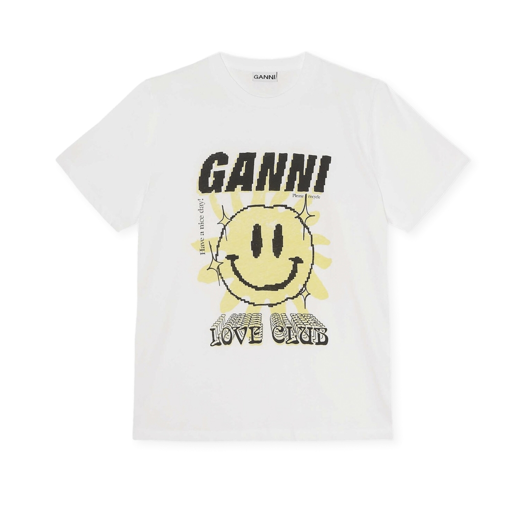 GANNI Light Jersey Sun Love O-Neck Relaxed T-Shirt (Bright White ...