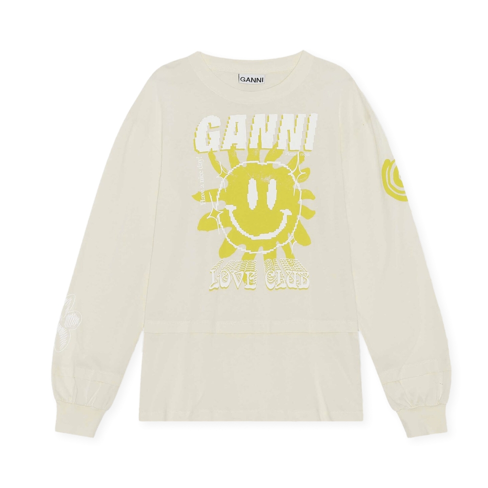 GANNI Light Jersey Sun O-Neck Layered Long Sleeve T-Shirt (Rutabaga)