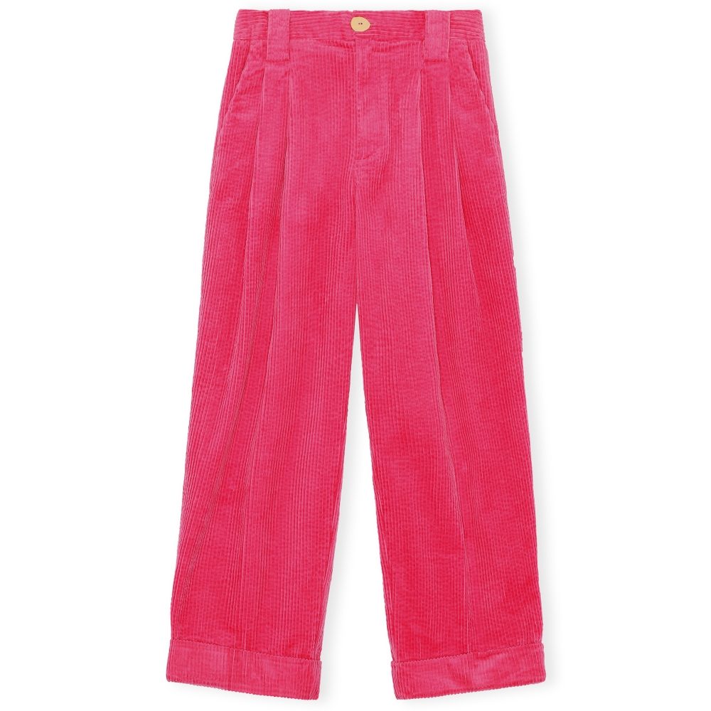 GANNI Loose Fit Mid Waist Pleated Pants (Carmine Pink)