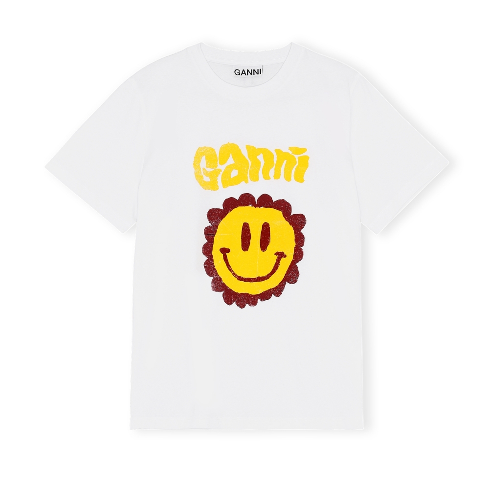 GANNI Organic Cotton Flower Smiley T-Shirt (Bright White)