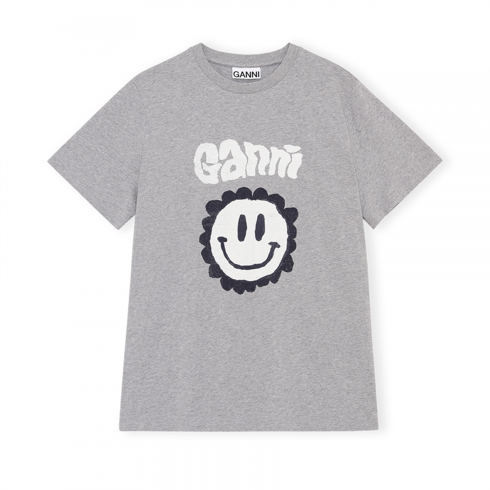 GANNI Organic Cotton Flower Smiley T-Shirt (Paloma Melange)