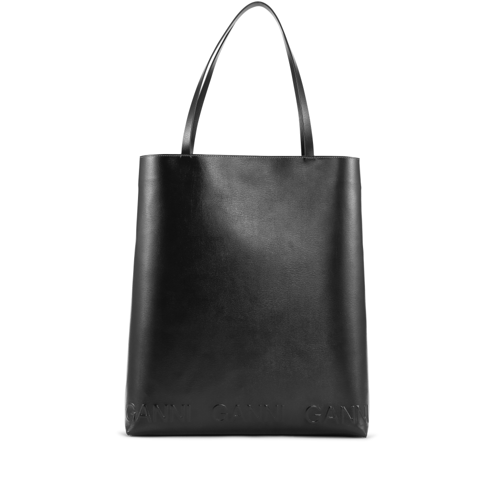 GANNI Recycled Leather Large Tote Bag (Black)