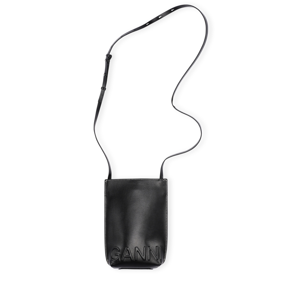 GANNI Recycled Leather Small Crossbody Bag (Black)