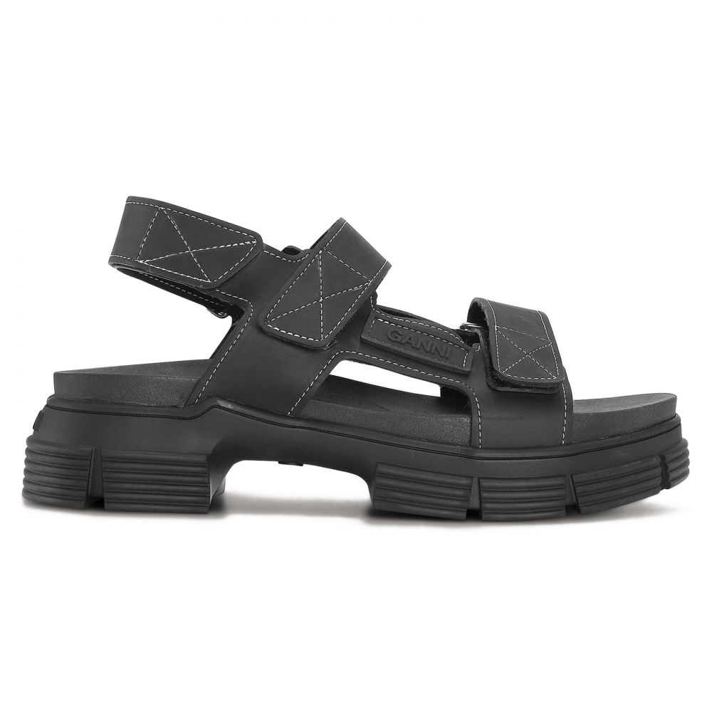 GANNI Recycled Rubber Velcro Sandal (Black) - - Consortium