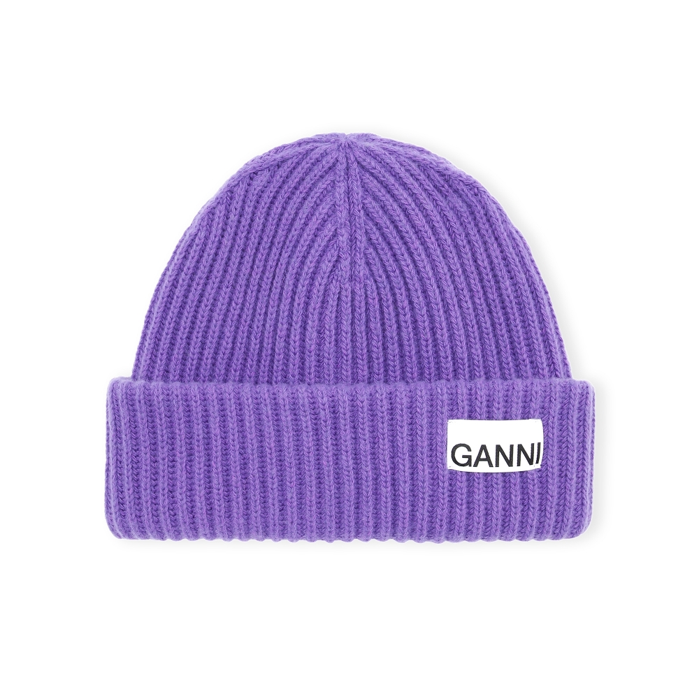 GANNI Recycled Wool Beanie (Persian Violet)