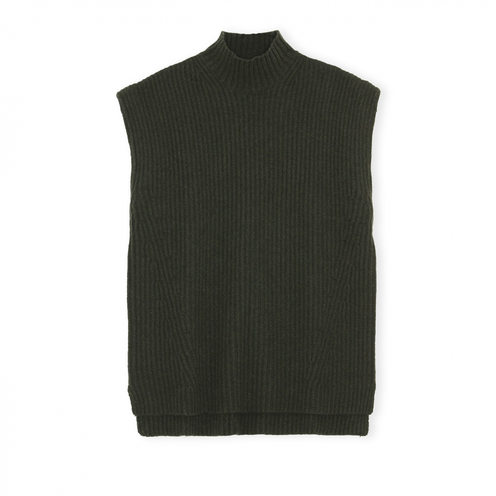 GANNI Recycled Wool Vest (Dark Green)