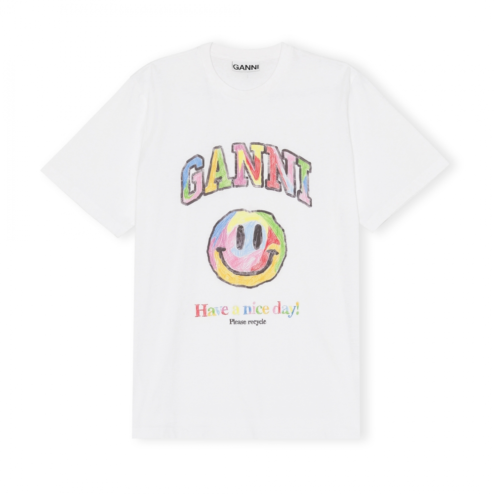 GANNI Smiley Cotton T-Shirt (Bright White)