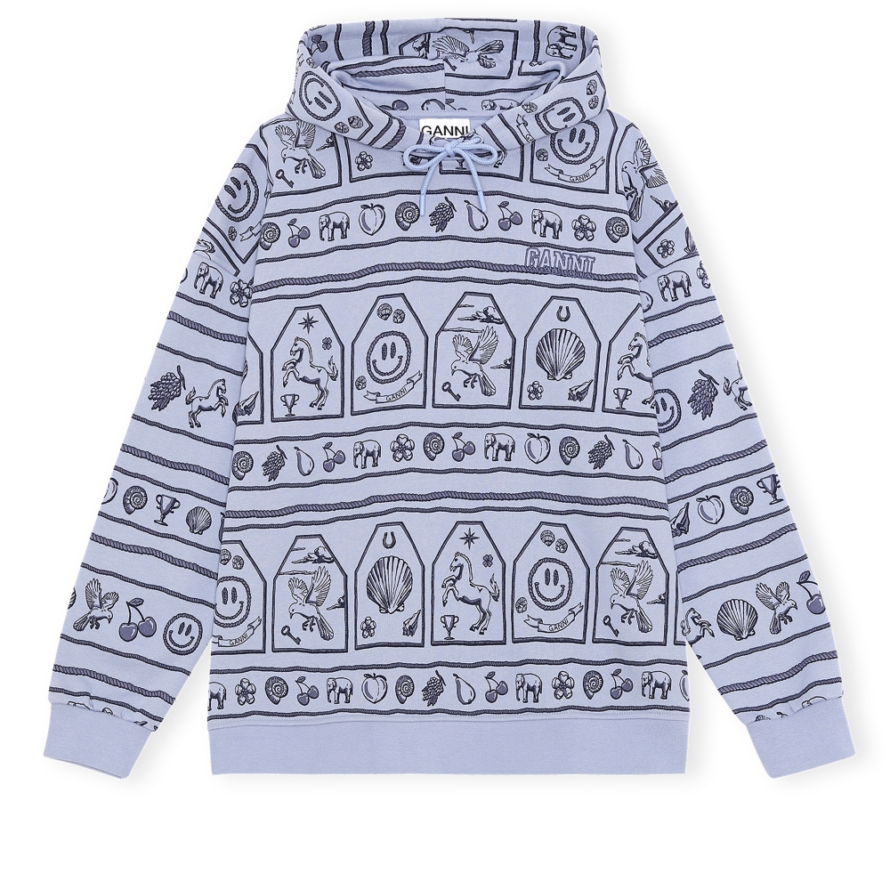 GANNI Software Isoli Printed Oversized Pullover Hooded Sweatshirt (Heather)