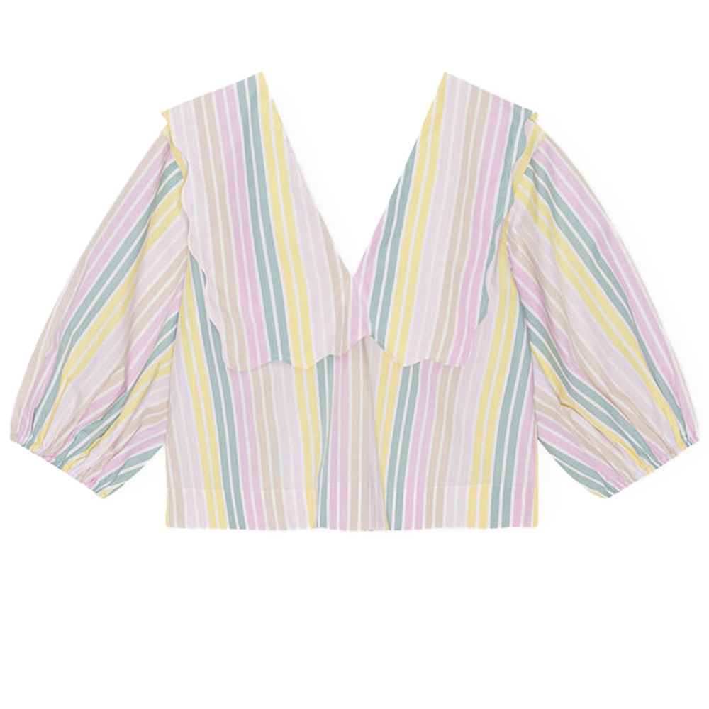 GANNI Stripe Cotton Rhythm Collar Blouse (Multicolour)