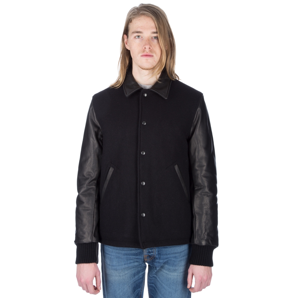 Golden Bear Sportswear Open Bottom Varsity Jacket (Navy Melton Wool/Black Leather)