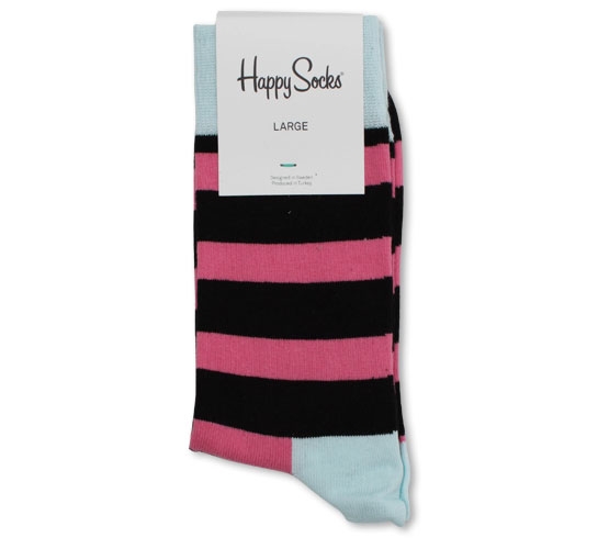 Happy Socks - Striped Men's Socks (Black/Pink/Pale Blue)