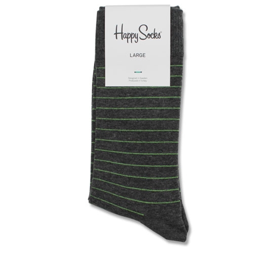 Happy Socks - Pinstripe Men's Socks (Grey/Lime Green)