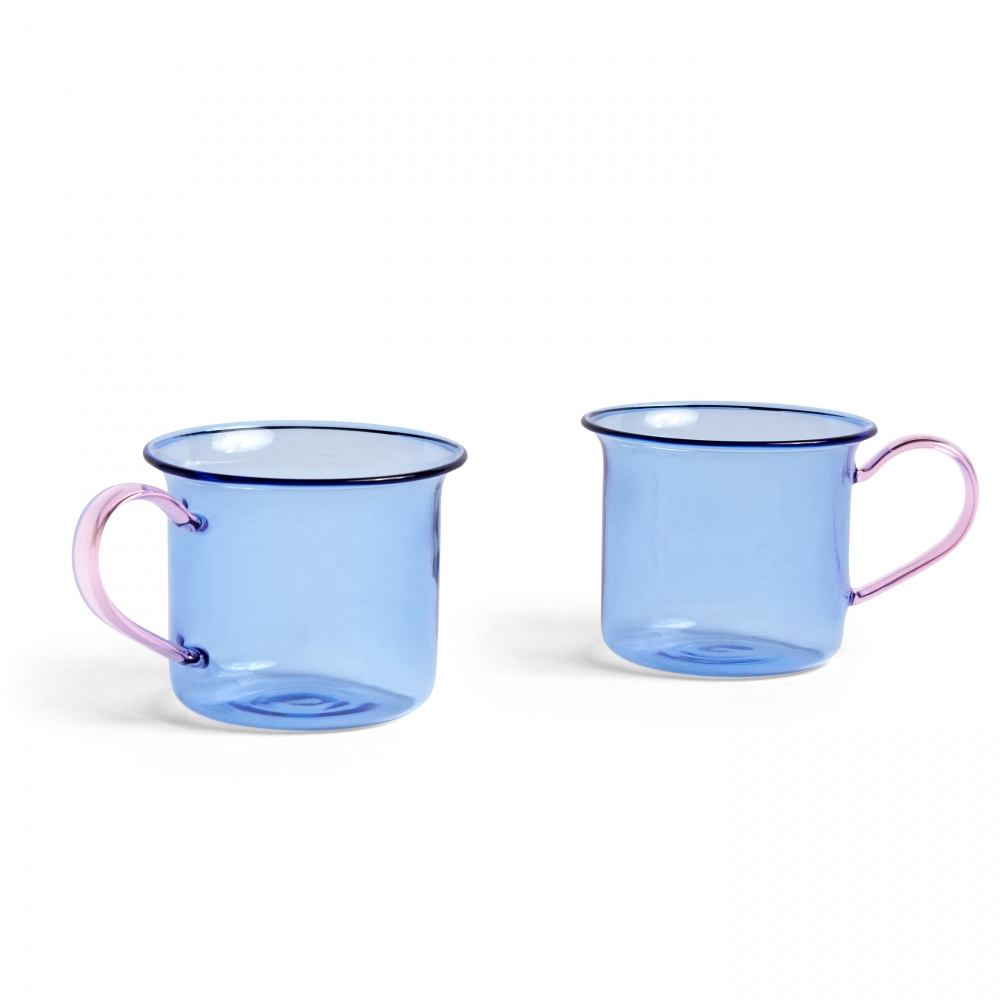 HAY Borosilicate Cup Set of 2 (Light Blue/Pink Handle)