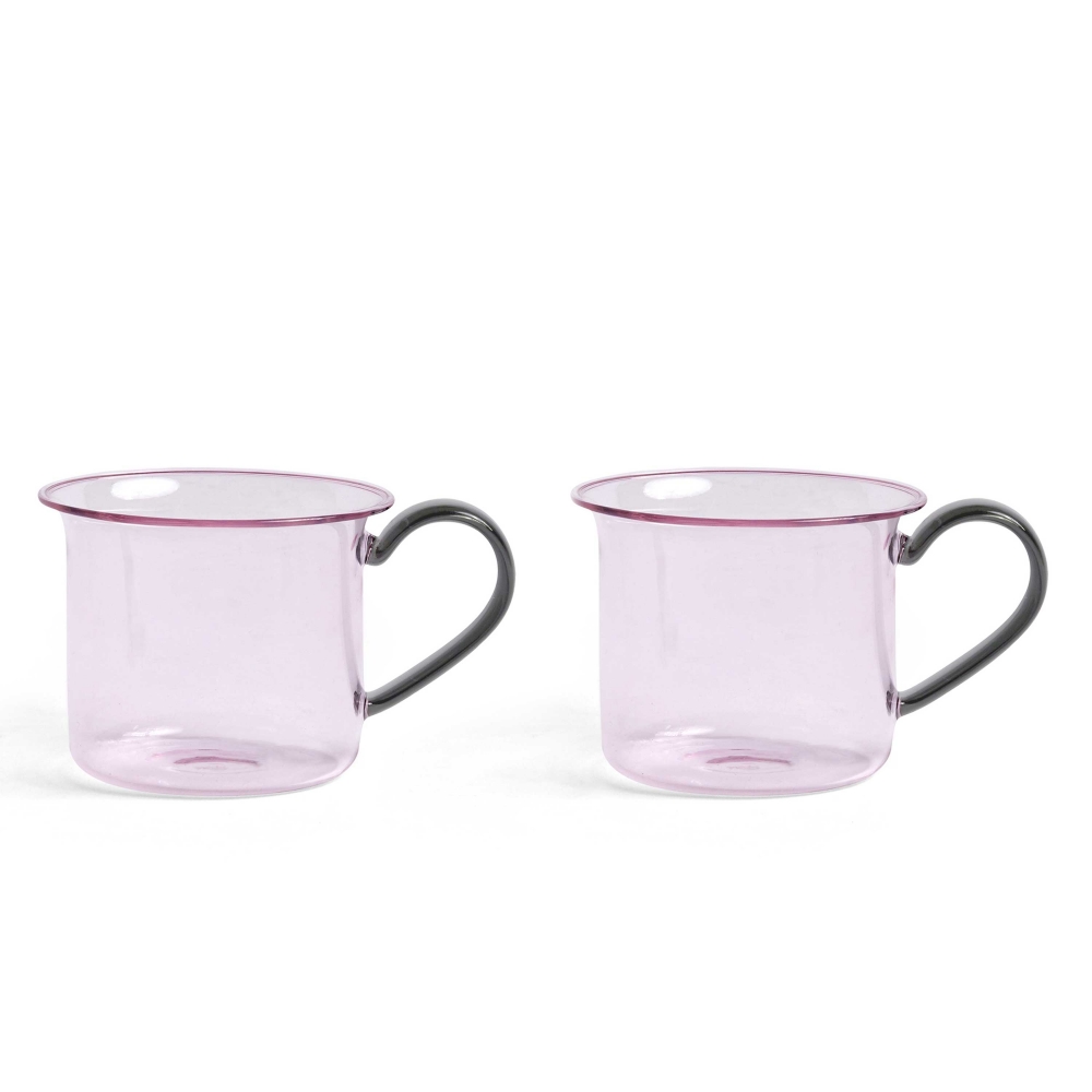 HAY Borosilicate Cup Set of 2 (Pink/Grey Handle)