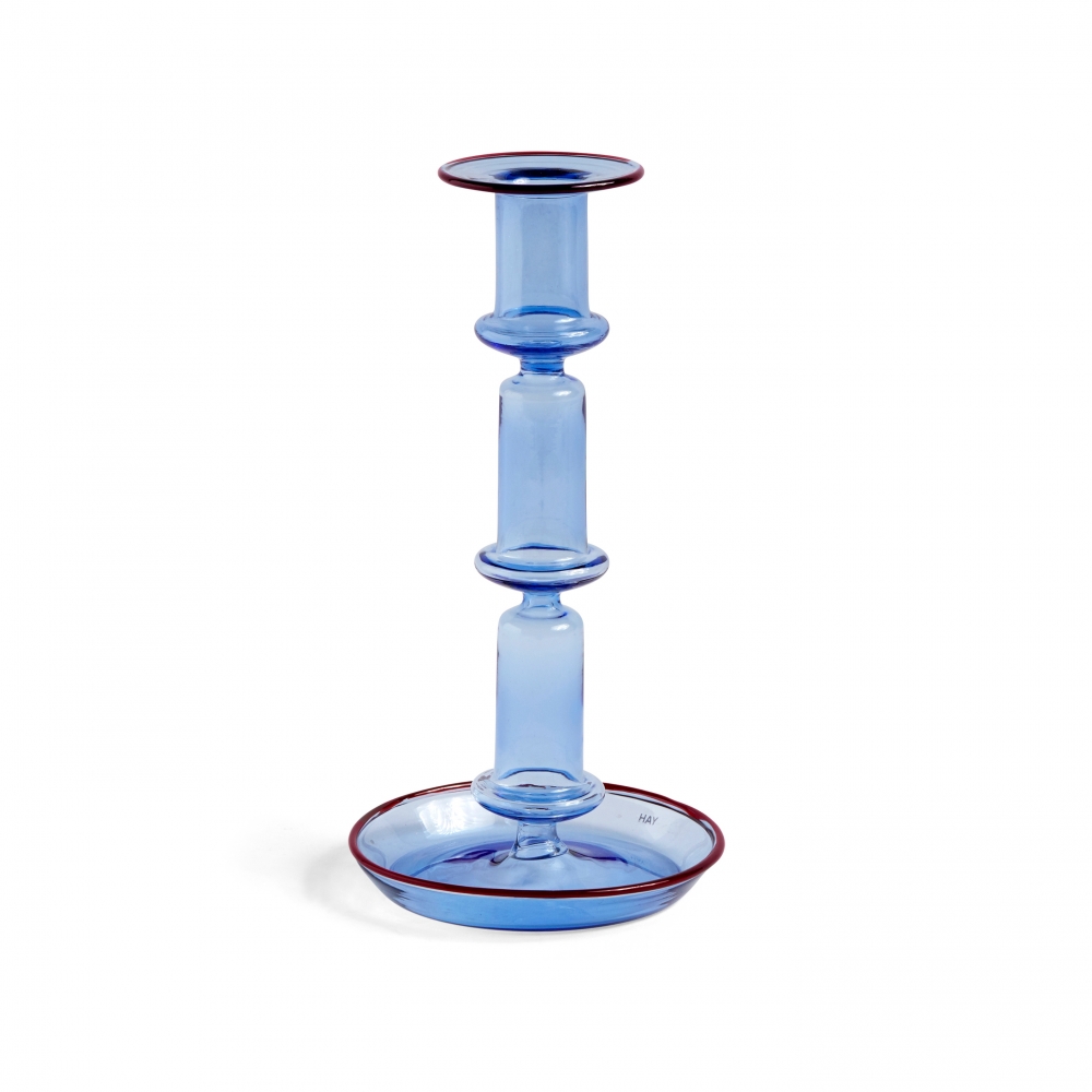 HAY Flare Tall Candleholder (Light Blue/Red Rim)