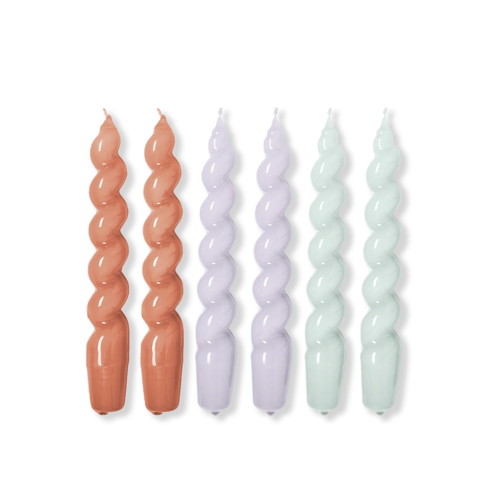 HAY Spiral Set of 6 Candles (Ice Blue/Lilac/Apricot)