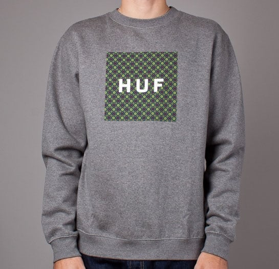 HUF Retro Box Logo Crew Neck Sweatshirt (Heather Grey)