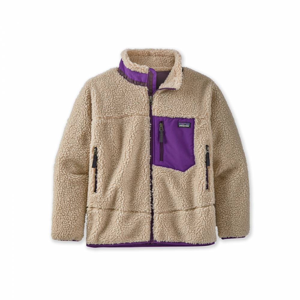 Kids' Patagonia Retro-X Fleece Jacket (Natural w/Purple)