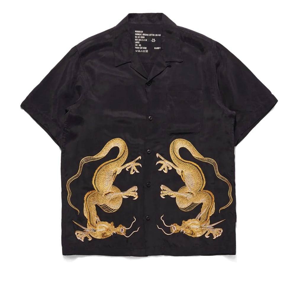 Maharishi Thai Dragon Cloud Dragon Embroidery Summer shirt marinho (Golden Black)