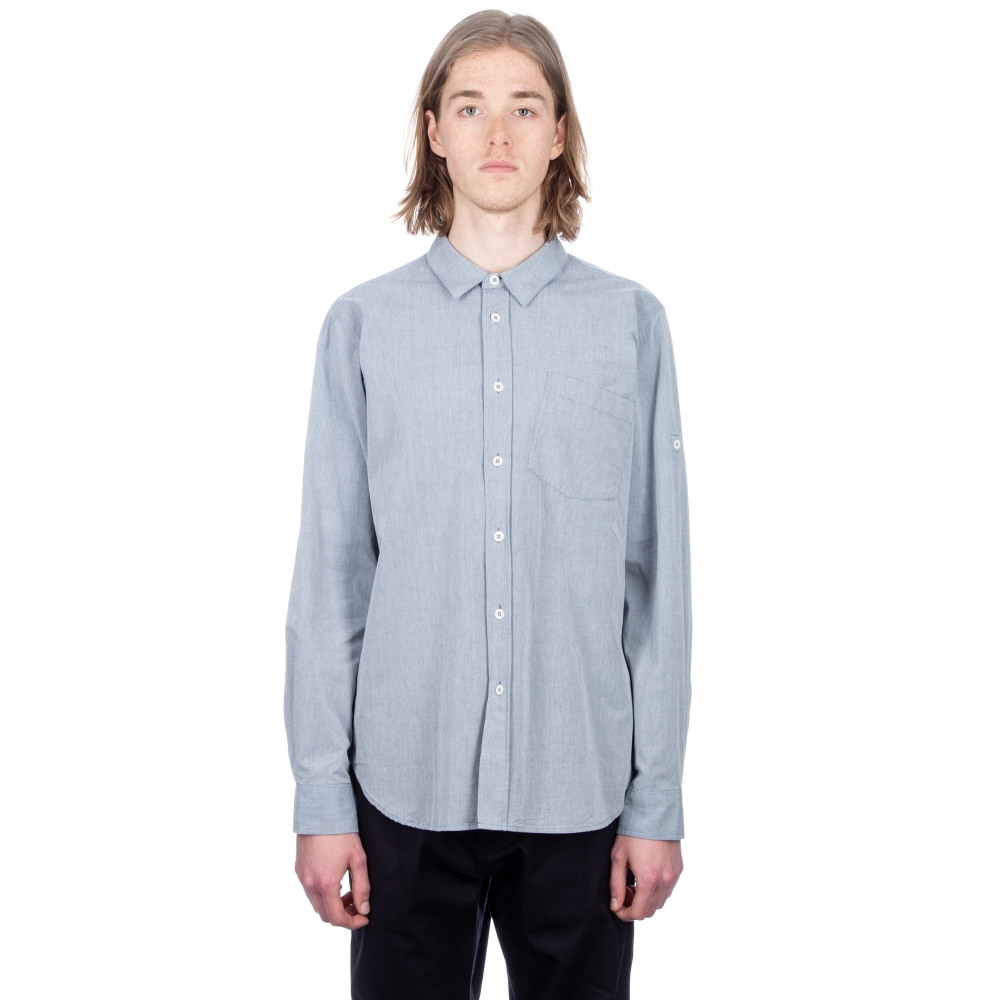 MHL by Margaret Howell Basic Shirt (Dry Cotton Chambray Blue) - Consortium.