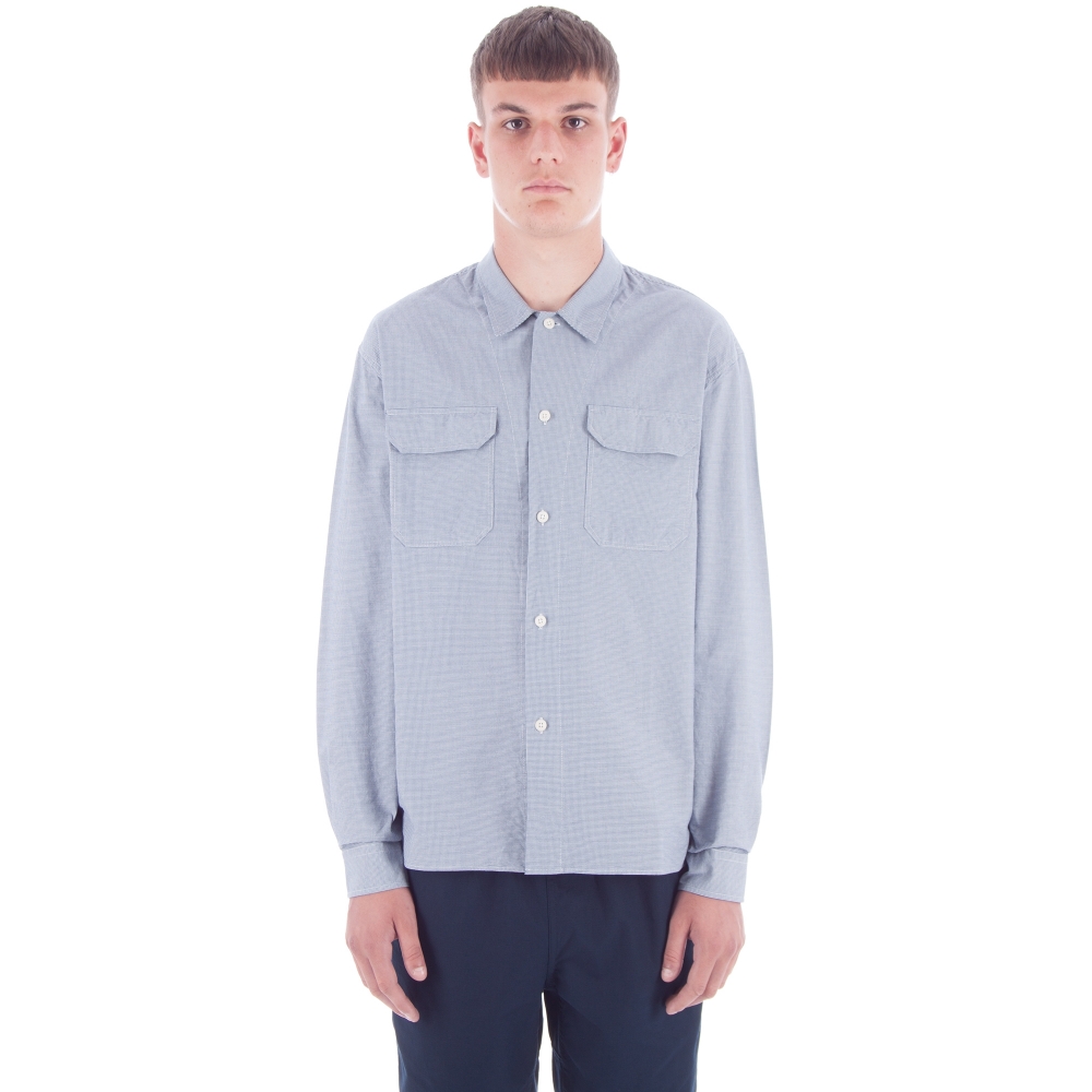 MHL by Margaret Howell Rever Micro Puppytooth Collar Shirt (Blue/White)