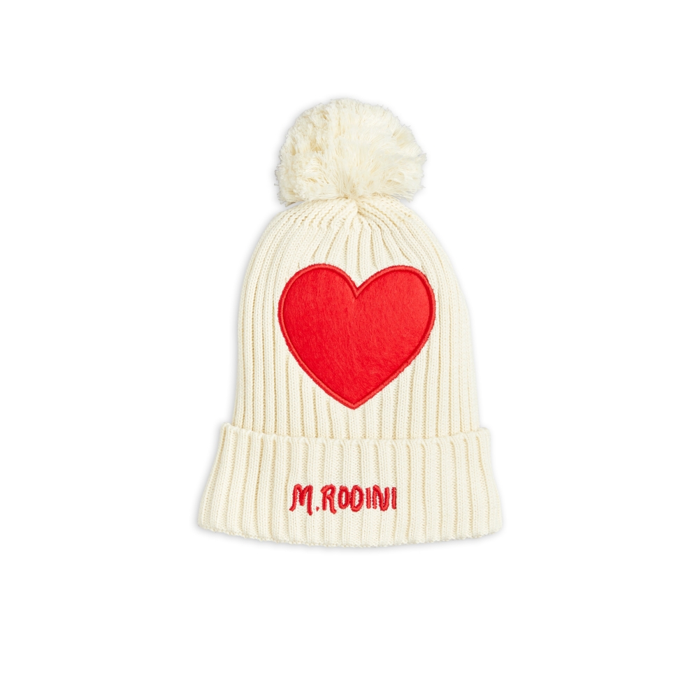 Mini Rodini Hearts Knitted Hat (Off White)